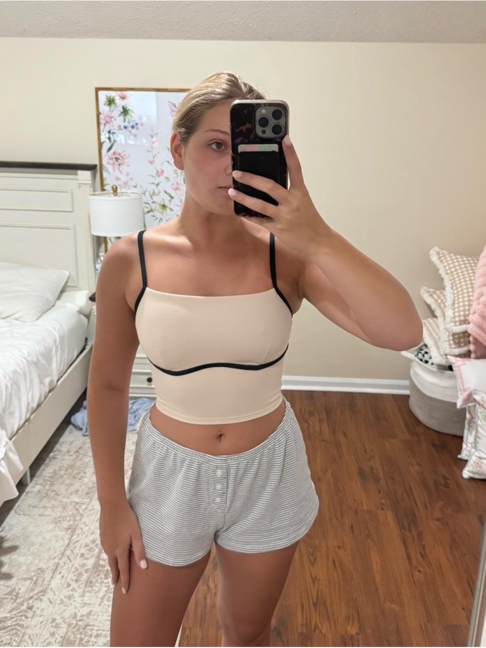 JoyLab Nude Crop Cami with Black Trim